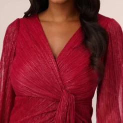 Adrianna Papell Metallic Crinkled Mesh Draped Long Gown In Scarlet -Cheap Vesta Gleam Store AP1E210265 AB614 Regular Detail