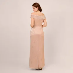 Adrianna Papell Metallic Rose Motif Off-The-Shoulder Long Gown In Rose Gold -Cheap Vesta Gleam Store AP1E210267 AI298 Regular Back