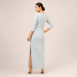 Adrianna Papell Metallic Knit Tie-Front Long Column Gown In Skyway -Cheap Vesta Gleam Store AP1E210307 AC459 Regular Back