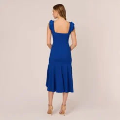 Adrianna Papell Ruffled Satin Crepe Midi-Length High/Low Cocktail Mermaid Dress In Violet Cobalt -Cheap Vesta Gleam Store AP1E210309 BA401 Regular Back