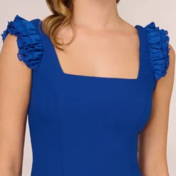 Adrianna Papell Ruffled Satin Crepe Midi-Length High/Low Cocktail Mermaid Dress In Violet Cobalt -Cheap Vesta Gleam Store AP1E210309 BA401 Regular Detail
