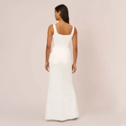 Adrianna Papell Satin Crepe Mermaid Gown With Tie Waist In Ivory -Cheap Vesta Gleam Store AP1E210310 AA194 Regular Back