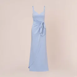 Adrianna Papell Satin Crepe Mermaid Gown With Tie Waist In Blue Breeze -Cheap Vesta Gleam Store AP1E210310 AD497 Regular Flat