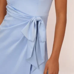 Adrianna Papell Satin Crepe Mermaid Gown With Tie Waist In Blue Breeze -Cheap Vesta Gleam Store AP1E210310 AD497 Regular Lifestyle