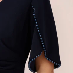 Adrianna Papell Plus Size Crepe Mermaid Gown With Pearl Trim Short Sleeves In Midnight -Cheap Vesta Gleam Store AP1E210355 AB411 Plus Lifestyle