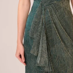 Adrianna Papell Metallic Mesh Faux Wrap Gown With Ruffle Accents In Evergreen -Cheap Vesta Gleam Store AP1E210373 AC303 Regular Lifestyle