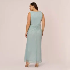 Adrianna Papell Plus Size Metallic Mesh Faux Wrap Gown With Ruffle Accents In Mint Smoke -Cheap Vesta Gleam Store AP1E210373 AH484 Plus Back 709eeb6a 7526 4620 a3b2 7e53afe1a076