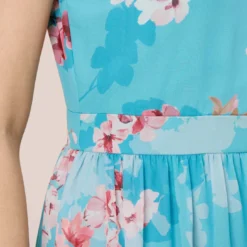 Adrianna Papell Floral-Print Chiffon Tie Neck Halter Long Fit-And-Flare Gown In Aqua Multi -Cheap Vesta Gleam Store AP1E210390 BZ980 Regular Detail