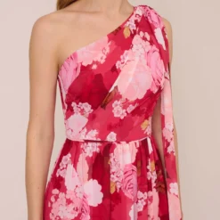 Adrianna Papell Floral Print One Shoulder Chiffon Long Gown In Pink Multi -Cheap Vesta Gleam Store AP1E210404 AE970 Regular Detail