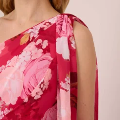 Adrianna Papell Floral Print One Shoulder Chiffon Long Gown In Pink Multi -Cheap Vesta Gleam Store AP1E210404 AE970 Regular Lifestyle
