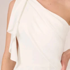 Adrianna Papell Satin Crepe Draped One Shoulder Wide Leg Jumpsuit In Ivory -Cheap Vesta Gleam Store AP1E210417 AA194 Regular Detail