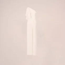 Adrianna Papell Satin Crepe Draped One Shoulder Wide Leg Jumpsuit In Ivory -Cheap Vesta Gleam Store AP1E210417 AA194 Regular Flat