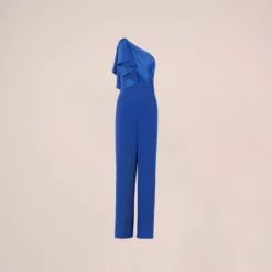 Adrianna Papell Satin Crepe Draped One Shoulder Wide Leg Jumpsuit In Rich Royal -Cheap Vesta Gleam Store AP1E210417 AI402 Regular Flat