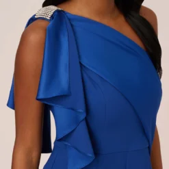 Adrianna Papell Satin Crepe Draped One Shoulder Wide Leg Jumpsuit In Rich Royal -Cheap Vesta Gleam Store AP1E210417 AI402 Regular Lifestyle