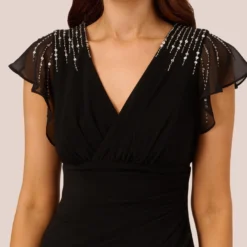 Adrianna Papell Flutter Sleeve Mermaid Gown With Beaded Details In Black -Cheap Vesta Gleam Store AP1E210420 AA002 Regular Detail