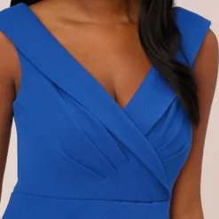 Adrianna Papell Stretch Knit Crepe Long Faux Wrap Mermaid Gown In Rich Royal -Cheap Vesta Gleam Store AP1E210421 AI402 Regular Detail