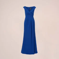 Adrianna Papell Stretch Knit Crepe Long Faux Wrap Mermaid Gown In Rich Royal -Cheap Vesta Gleam Store AP1E210421 AI402 Regular Flat
