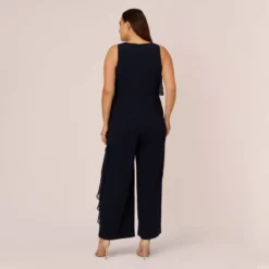 Adrianna Papell Plus Size Chiffon And Crepe Wide Leg Jumpsuit In Midnight -Cheap Vesta Gleam Store AP1E210423 AB411 Plus Back