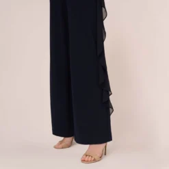 Adrianna Papell Chiffon And Crepe Wide Leg Jumpsuit In Midnight -Cheap Vesta Gleam Store AP1E210423 AB411 Regular Lifestyle