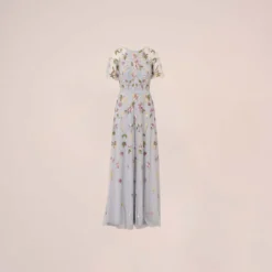 Adrianna Papell Floral Hand Beaded Illusion Long A-Line Gown In Glacier -Cheap Vesta Gleam Store AP1E210441 AF482 Regular Flat