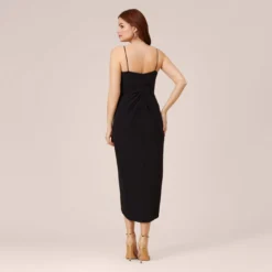 Adrianna Papell Stretch Matte Jersey Midi-Length Faux Wrap Dress In Black -Cheap Vesta Gleam Store AP1E210462 AA002 Regular Back