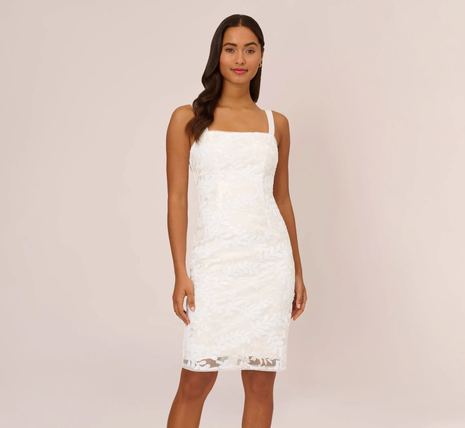 Adrianna Papell Sequin Embroidered Sheath Dress With Grosgrain Straps In Ivory