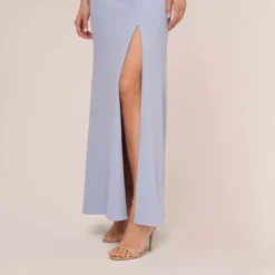 Adrianna Papell Short Sleeve Crepe Gown With Sheer Sequin Floral Neckline In Blue Breeze -Cheap Vesta Gleam Store AP1E210482 AD497 Regular Lifestyle