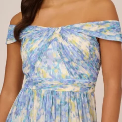 Adrianna Papell Watercolor Floral Print Gown With Off The Shoulder Neckline In Blue Multi -Cheap Vesta Gleam Store AP1E210484 AA461 Regular Detail