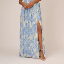 Adrianna Papell Watercolor Floral Print Gown With Off The Shoulder Neckline In Blue Multi -Cheap Vesta Gleam Store AP1E210484 AA461 Regular Lifestyle