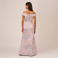 Adrianna Papell Metallic Floral Print Jacquard Gown With Off The Shoulder Neckline In Peri Multi -Cheap Vesta Gleam Store AP1E210486 AC494 Regular Back
