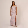 Adrianna Papell Metallic Floral Print Jacquard Gown With Off The Shoulder Neckline In Peri Multi