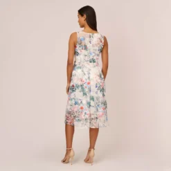 Adrianna Papell Floral Printed Sleeveless Midi Dress With Sheer Details In Ivory Multi -Cheap Vesta Gleam Store AP1E210491 AH170 Regular Back