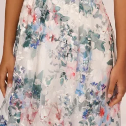 Adrianna Papell Floral Printed Sleeveless Midi Dress With Sheer Details In Ivory Multi -Cheap Vesta Gleam Store AP1E210491 AH170 Regular Lifestyle