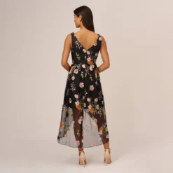 Adrianna Papell Floral Embroidered High Low Dress With Sheer Details In Black Multi -Cheap Vesta Gleam Store AP1E210493 AA963 Regular Back
