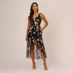 Adrianna Papell Floral Embroidered High Low Dress With Sheer Details In Black Multi -Cheap Vesta Gleam Store AP1E210493 AA963 Regular Default 6094f731 d5d4 4f29 ba08 6985325f35a2
