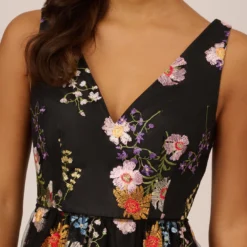 Adrianna Papell Floral Embroidered High Low Dress With Sheer Details In Black Multi -Cheap Vesta Gleam Store AP1E210493 AA963 Regular Detail