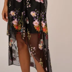 Adrianna Papell Floral Embroidered High Low Dress With Sheer Details In Black Multi -Cheap Vesta Gleam Store AP1E210493 AA963 Regular Lifestyle