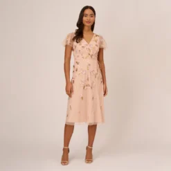 Adrianna Papell Floral Beaded Faux Wrap Dress With Sheer Flutter Sleeves In Blush Multi -Cheap Vesta Gleam Store AP1E210498 AA246 Regular Default 14dd4f40 4d1d 4341 8d49 cfbd6557101c