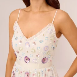 Adrianna Papell Ankle-Length Gown With Multicolor Floral Beading In Ivory Multi -Cheap Vesta Gleam Store AP1E210500 AA178 Regular Detail