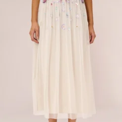 Adrianna Papell Ankle-Length Gown With Multicolor Floral Beading In Ivory Multi -Cheap Vesta Gleam Store AP1E210500 AA178 Regular Lifestyle