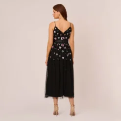 Adrianna Papell Ankle-Length Gown With Multicolor Floral Beading In Black Multi -Cheap Vesta Gleam Store AP1E210500 AC964 Regular Back