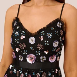 Adrianna Papell Ankle-Length Gown With Multicolor Floral Beading In Black Multi -Cheap Vesta Gleam Store AP1E210500 AC964 Regular Detail