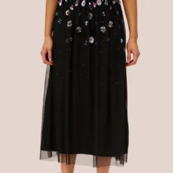 Adrianna Papell Ankle-Length Gown With Multicolor Floral Beading In Black Multi -Cheap Vesta Gleam Store AP1E210500 AC964 Regular Lifestyle