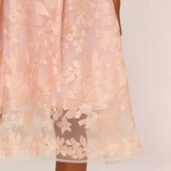 Adrianna Papell Embroidered Fit And Flare Midi Dress With Sheer Neckline In Apricot Ice -Cheap Vesta Gleam Store AP1E210520 AL685 Regular Lifestyle