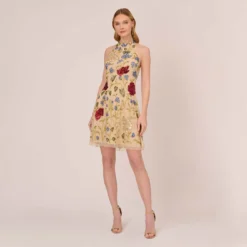 Adrianna Papell Multicolor Floral Beaded Shift Dress In Light Champagne -Cheap Vesta Gleam Store AP1E210539 AE273 Regular Front