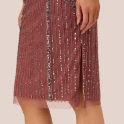 Adrianna Papell Beaded Off The Shoulder Sheath Dress With Halter Neck In Plum -Cheap Vesta Gleam Store AP1E210543 AD541 Regular Lifestyle