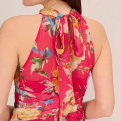 Adrianna Papell Floral Chiffon Halter Gown With Illusion Details In Pink Multi -Cheap Vesta Gleam Store AP1E210560 AE970 Regular Lifestyle