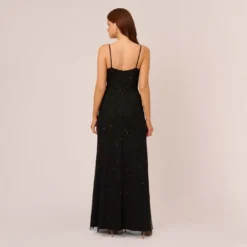 Adrianna Papell Art Deco Beaded Mermaid Gown With Cowl Neckline In Black -Cheap Vesta Gleam Store AP1E210577 AA002 Regular Back