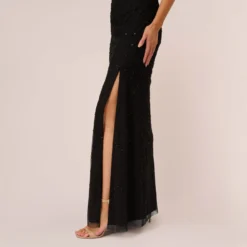 Adrianna Papell Art Deco Beaded Mermaid Gown With Cowl Neckline In Black -Cheap Vesta Gleam Store AP1E210577 AA002 Regular Lifestyle