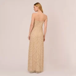 Adrianna Papell Art Deco Beaded Mermaid Gown With Cowl Neckline In Champagne Gold -Cheap Vesta Gleam Store AP1E210577 AD298 Regular Back